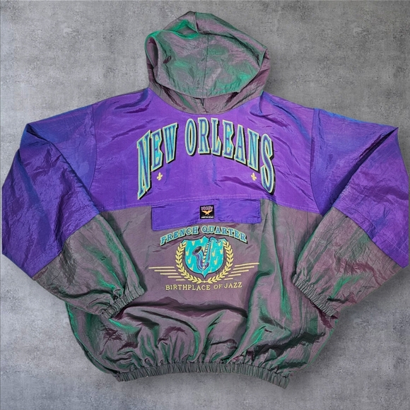 Vintage Volley Air Gear Iridescent Purple & Green Windbreaker Jacket One Size W6 - Picture 1 of 9